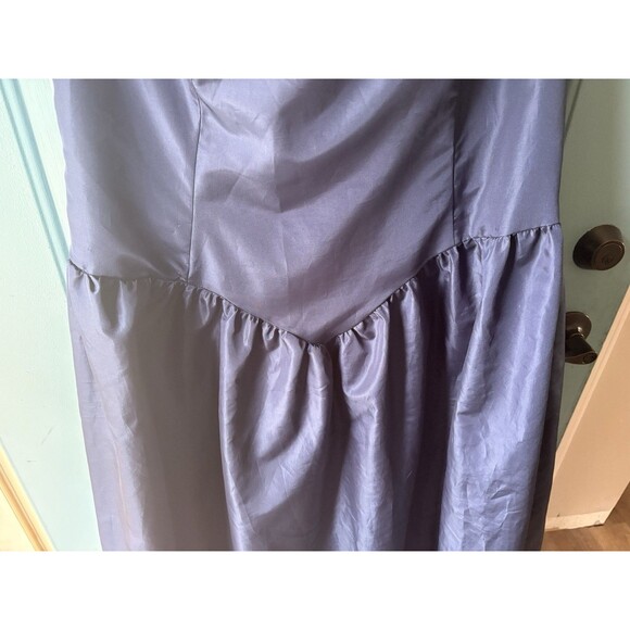 VTG'80 ILGWU Prom Formal Navy Blue Satin Lace Dress /Puffs Sleeves /Bows Size 40 - Picture 6 of 16